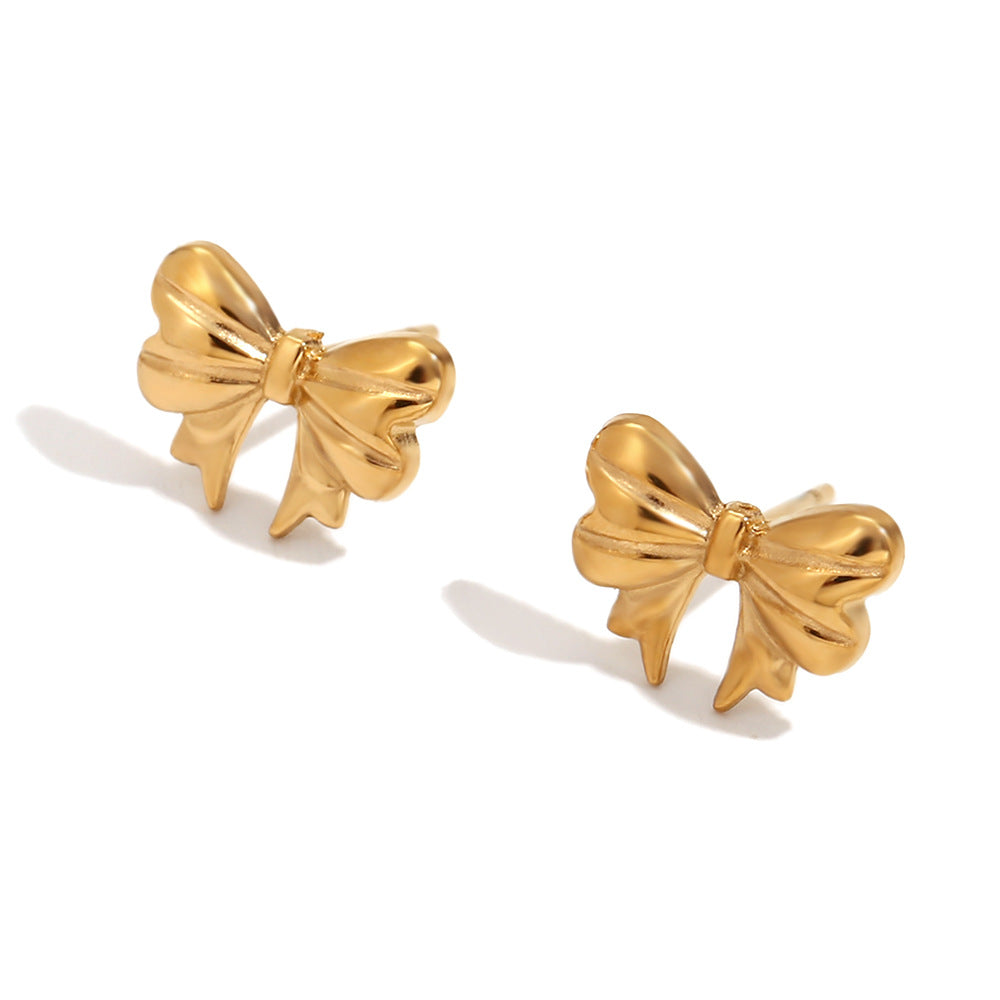 Elegant Bowknot-Shaped Stainless Steel Necklace with 18K Gold Plating for Women