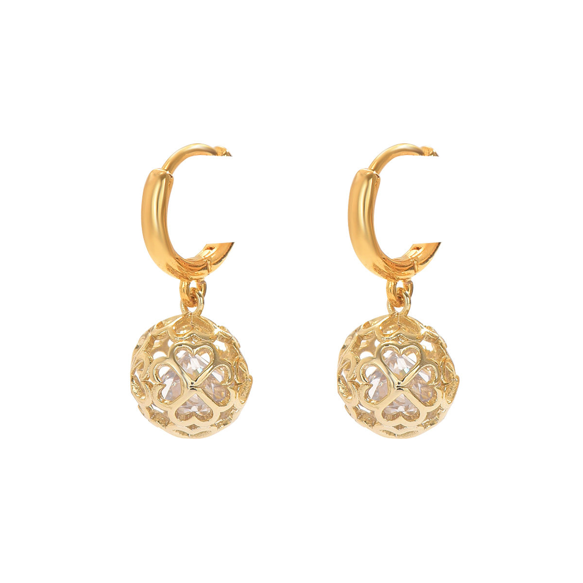 Orecchini a perno da donna Chic, minimalisti, geometrici, a cuore cavo, con zirconi incastonati, in rame con perni in acciaio inossidabile