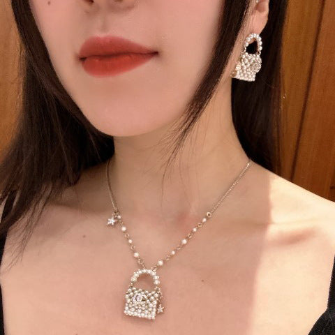 Luxury Letter Rhinestone Pearl Bracelet Necklace Earring Set for Women
