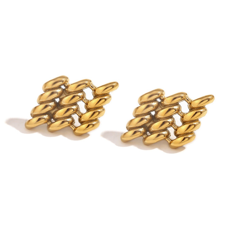 Fashionable Minimalist Geometric Stainless Steel 18K Gold Plated Abalone Shell and Sail Enamel Stud Earrings for Women