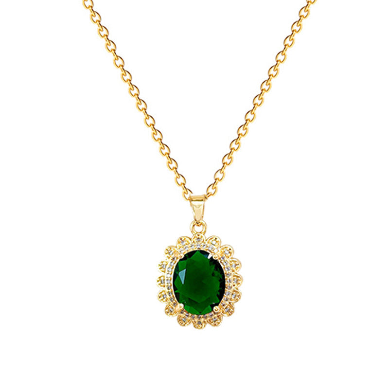 Collana da Donna Vintage a Forma di Uovo in Acciaio Inox con Intarsio Completo di Strass, Delicata Catena per Clavicole