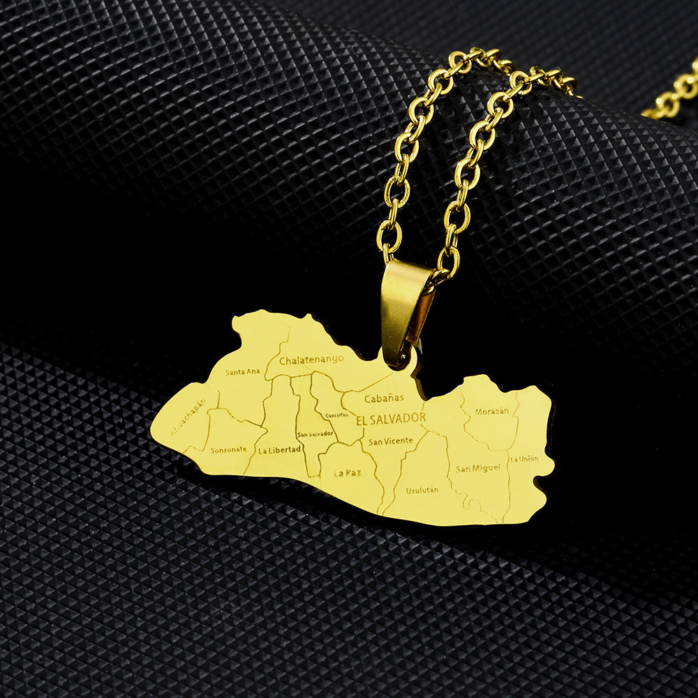 Collana con Pendente Lussuosa Minimalista Geometrica Città di Salvador in Acciaio al Titanio con Finitura Placcata Unisex