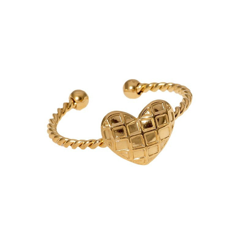 Minimalist Heart-Shaped Stainless Steel Adjustable Ring for Women with Plated Finish, Sweet and Versatile Fashion Jewelry