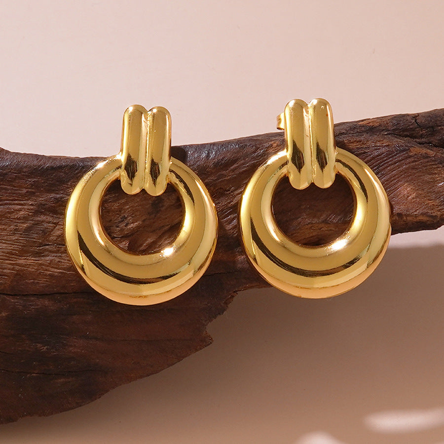 Vintage Geometric Round Stainless Steel Stud Earrings