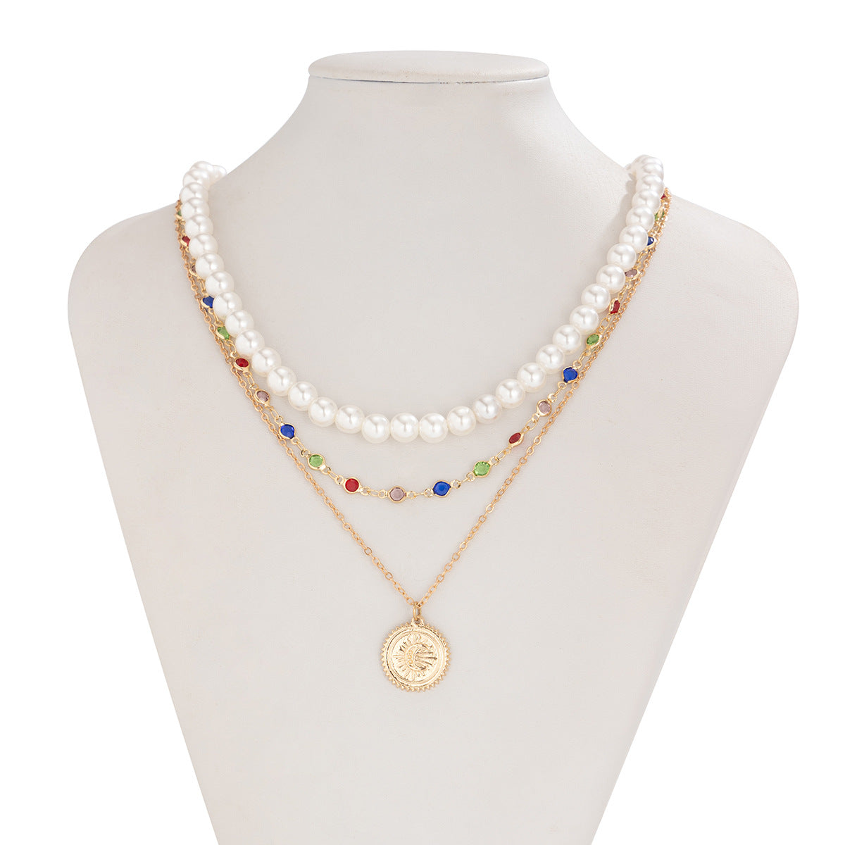 Minimalist Moon-Shaped Alloy Pendant Necklace with Imitation Pearl Accents and Plated Finish for Women