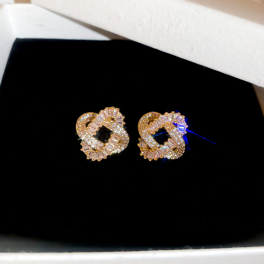 Orecchini a Perno Minimalisti Geometrici da Donna in Rame Placcato Oro con Zirconia Cubica