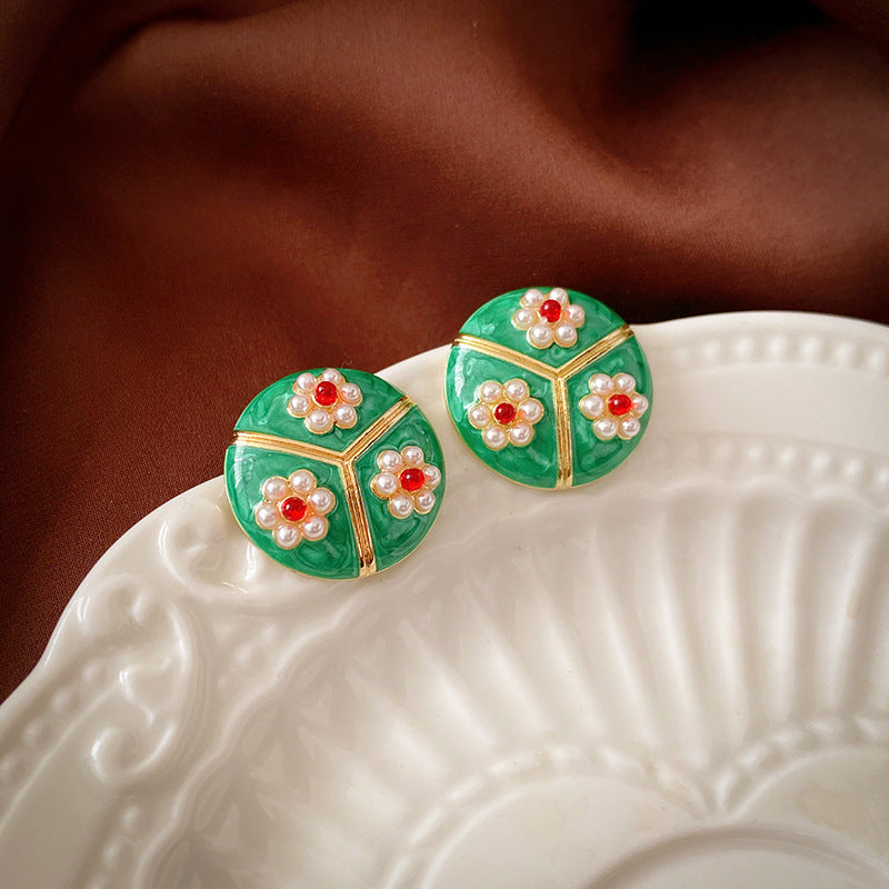 Orecchini a perno da donna geometrici floreali vintage in lega con finitura placcata, eleganti retrò