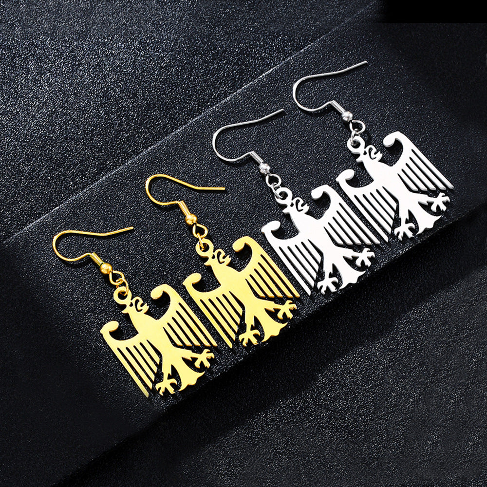Pendientes de aro de acero inoxidable con forma de águila de estilo lujoso y acabado chapado para hombres y mujeres