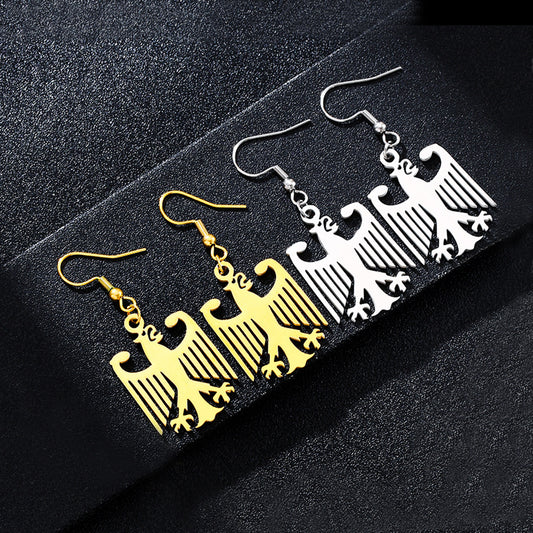 Pendientes de aro de acero inoxidable con forma de águila de estilo lujoso y acabado chapado para hombres y mujeres