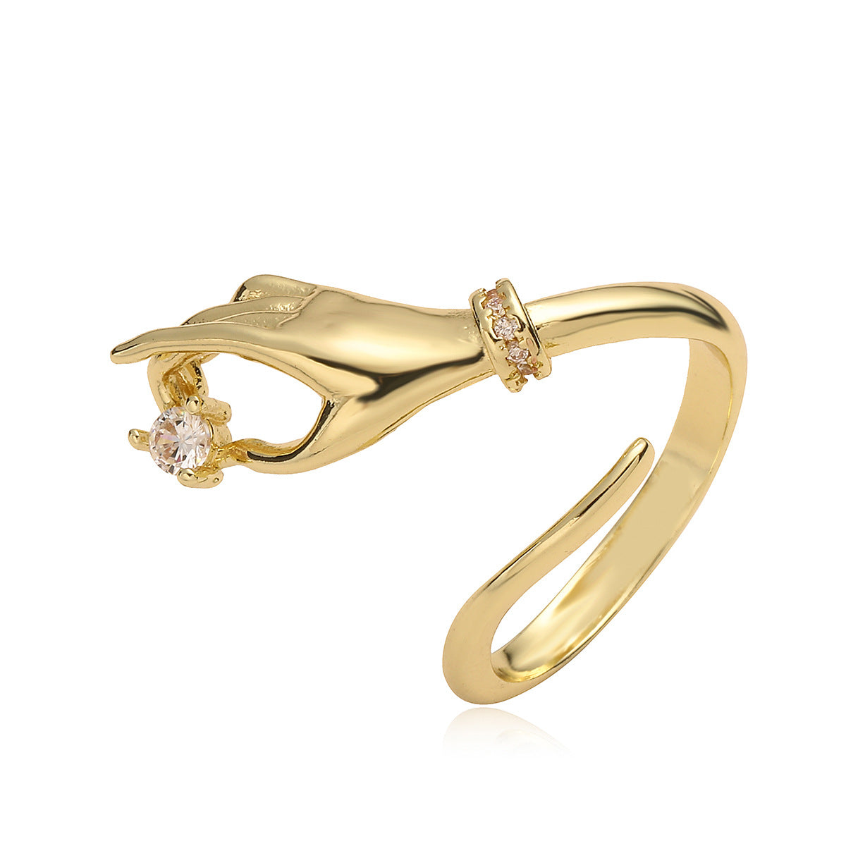 Elegant Geometric Brass Ring with 18K Gold Plating and Cubic Zirconia Inlay for Women