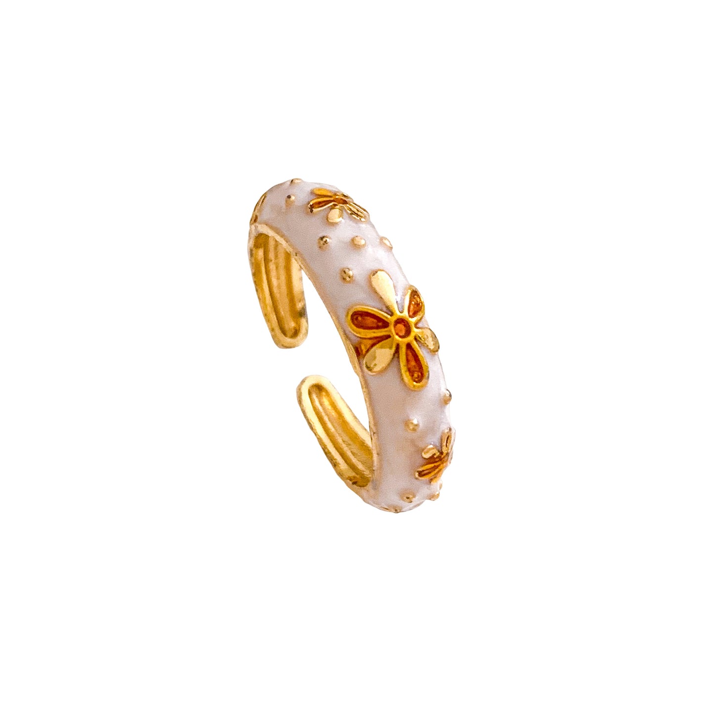 Anello regolabile da donna in ottone placcato, smaltato a goccia, con motivo floreale minimalista