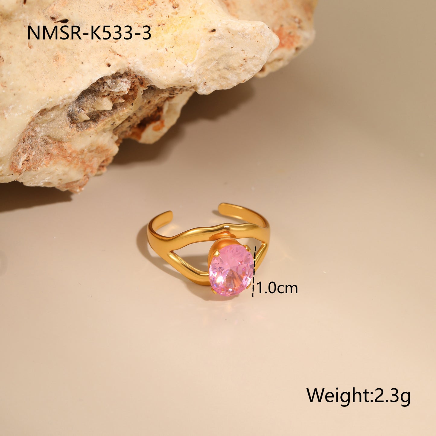 Anello Minimalista Geometrico in Acciaio Inossidabile con Placcatura in Oro 18K e Zirconia Rosa da Donna