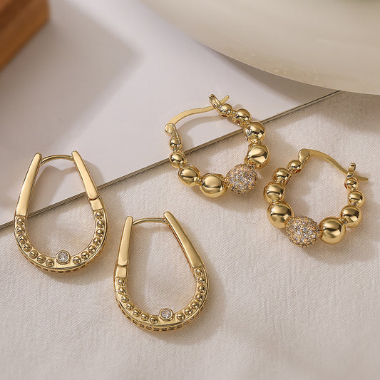 Pendientes Geométricos Minimalistas para Mujer con Baño de Oro e Incrustaciones de Circones, Joyería de Moda de Forma Irregular