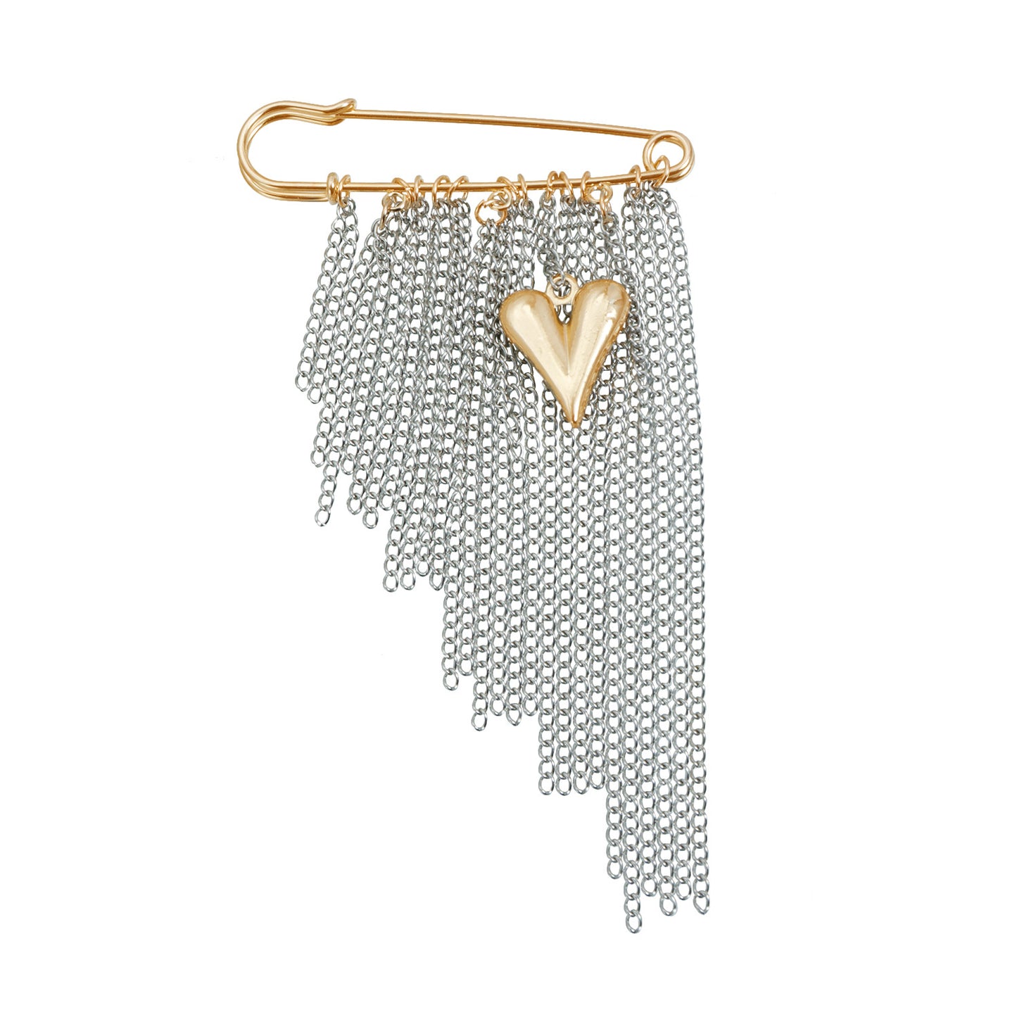 Elegant Geometric Heart Color-Block Alloy Plated Tassel Brooch for Women