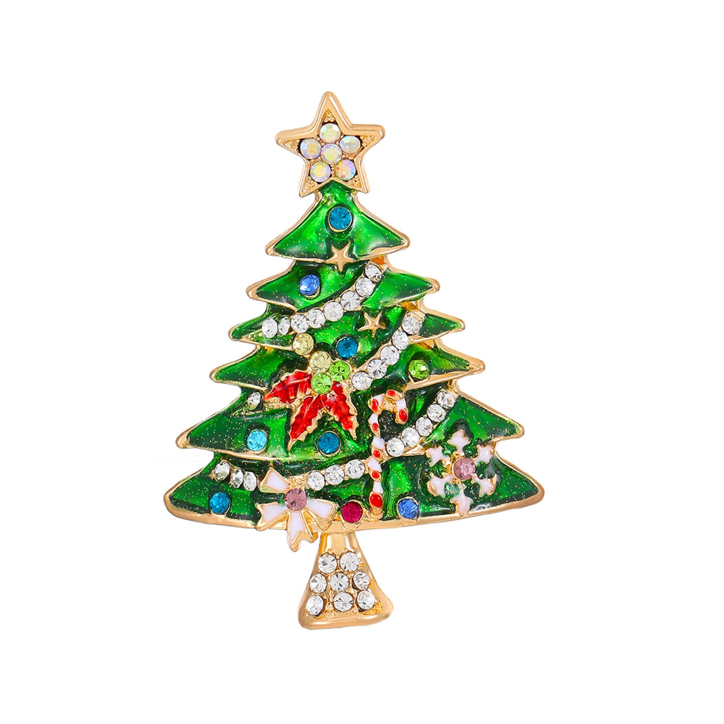 Broche de árbol de Navidad para mujer en aleación con incrustaciones de diamantes de imitación, forma geométrica, estilo Ins, accesorio decorativo