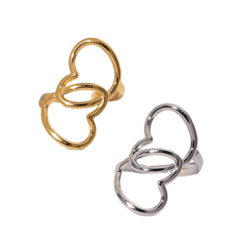 Anello da donna minimalista a cuore aperto in acciaio inossidabile placcato oro 18K