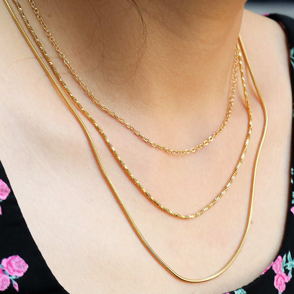 Collar minimalista en forma de U de acero inoxidable chapado en oro para mujer, estilo de capas para cadena de clavícula