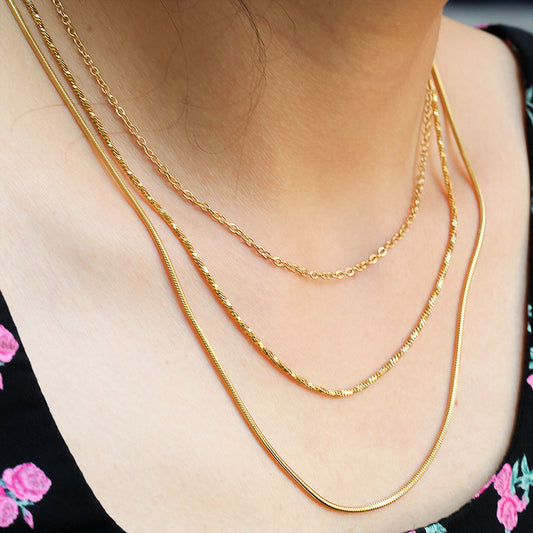 Collar minimalista en forma de U de acero inoxidable chapado en oro para mujer, estilo de capas para cadena de clavícula