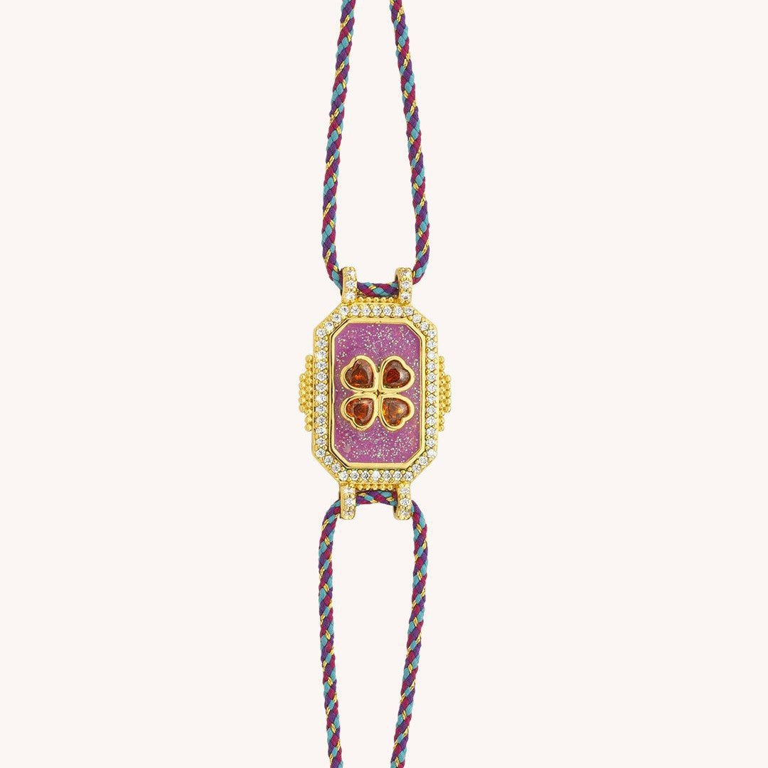Bracciale da donna in stile bohémien vintage con quadrifoglio geometrico e zirconi intarsiati in rame