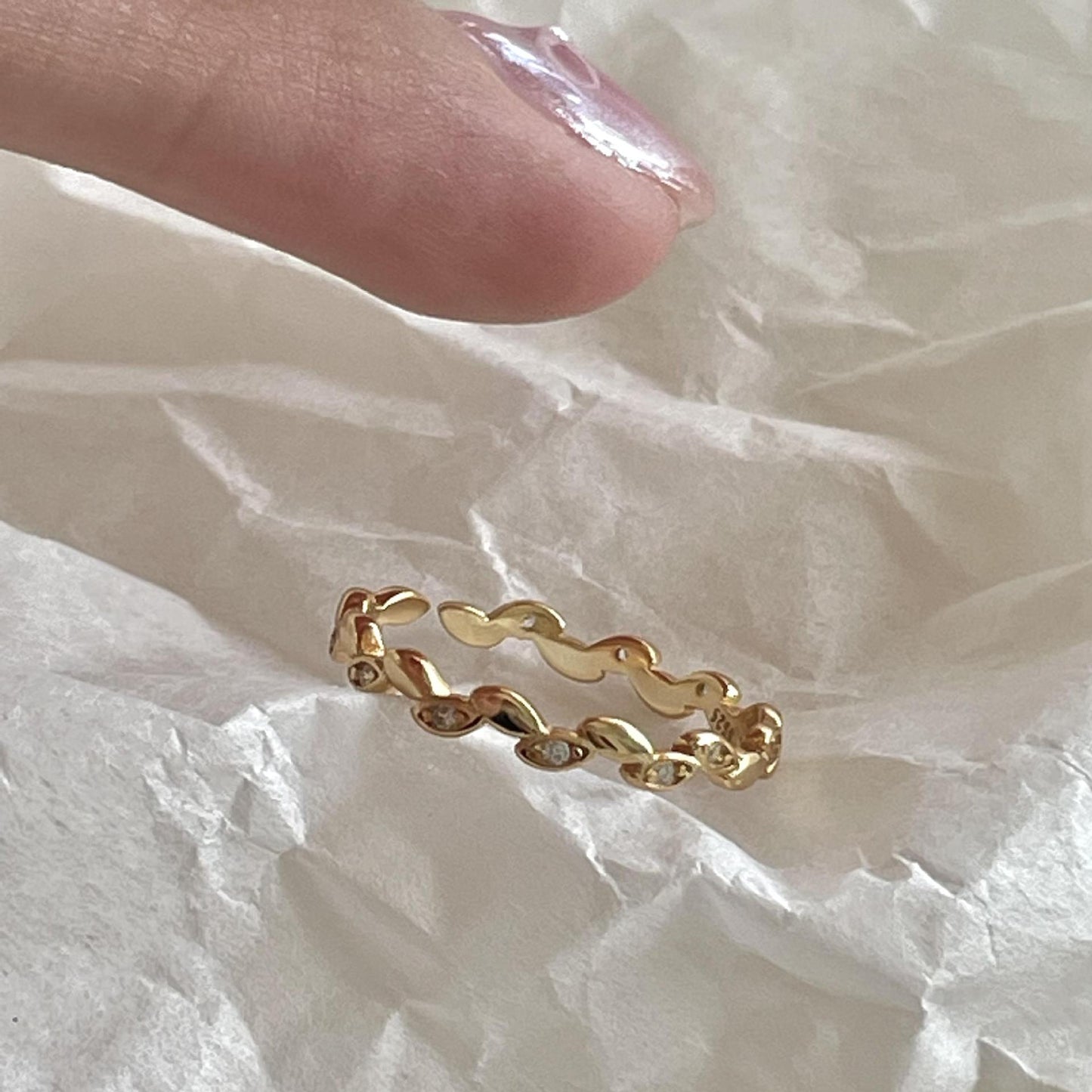 Anillo minimalista de planta chapado en plata de ley 925