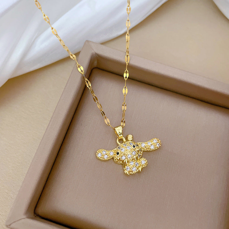 Collana con ciondolo a orsetto, lusso, strass, geometrica, in acciaio al titanio, per unisex