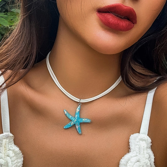 Collana da donna bohémien con ciondolo a stella geometrica e nappine, placcata in lega