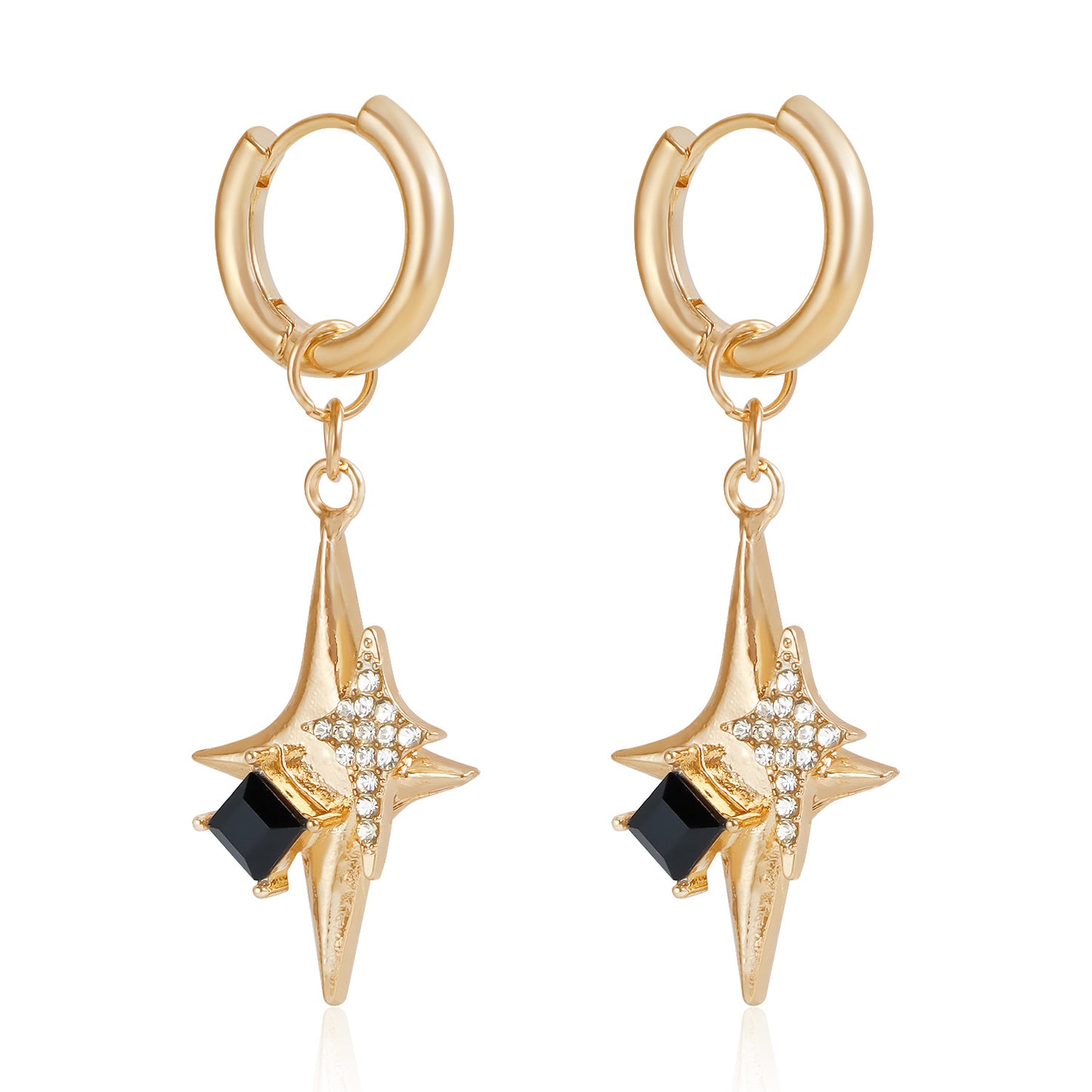 Fashion Minimalist Geometric Four-Pointed Star Stud Earrings for Women with Alloy Base and Plated Finish