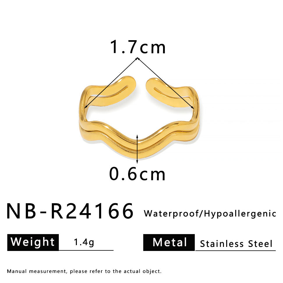 Minimalist Geometric Wave Stainless Steel Ring for Women and Men with Plated Finish