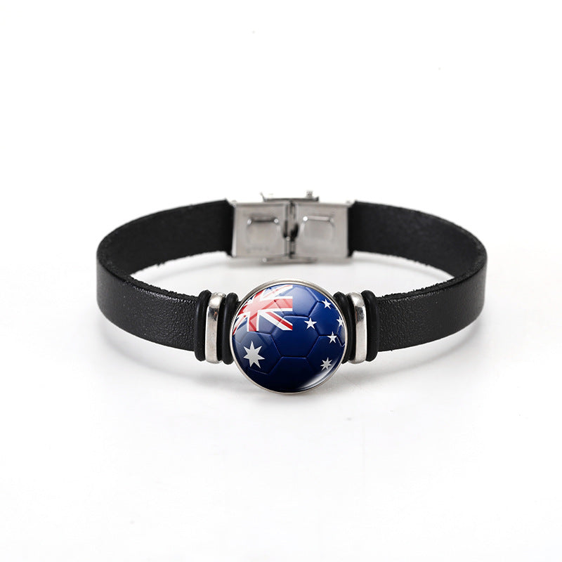 Unisex Geometric Round Leather Bracelet with Snap Button