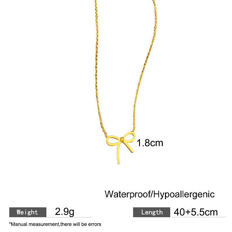 Minimalist Luxury Geometric Plated Titanium Steel Bowknot Pendant Necklace for Women