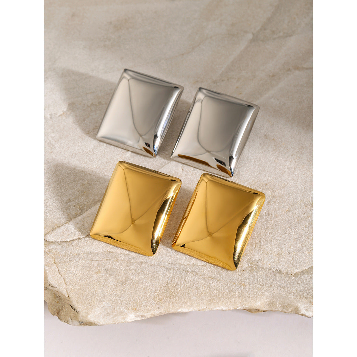 Minimalist 18K Gold Plated Rectangle Geometric Stainless Steel Earrings