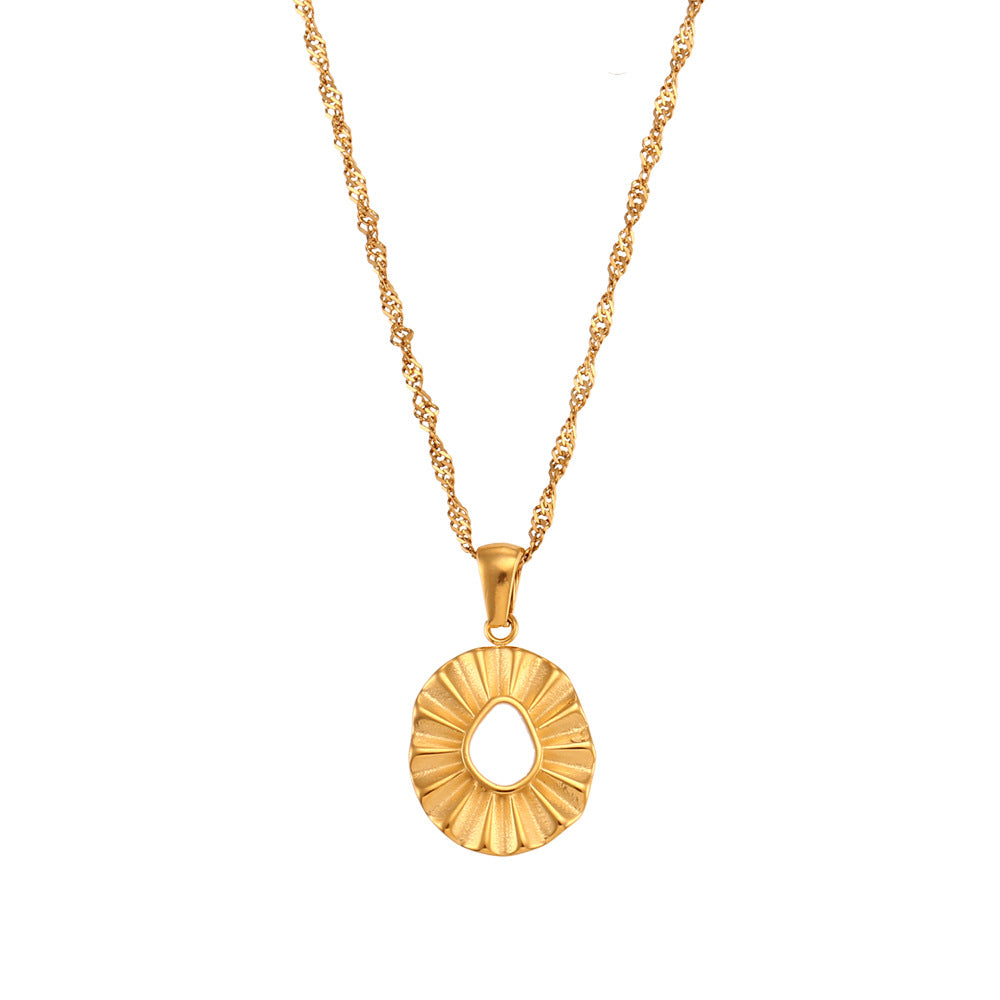 Minimalist Retro Sunflower Pendant Necklace in Stainless Steel with Wavy Chain and Enamel Detail for Women