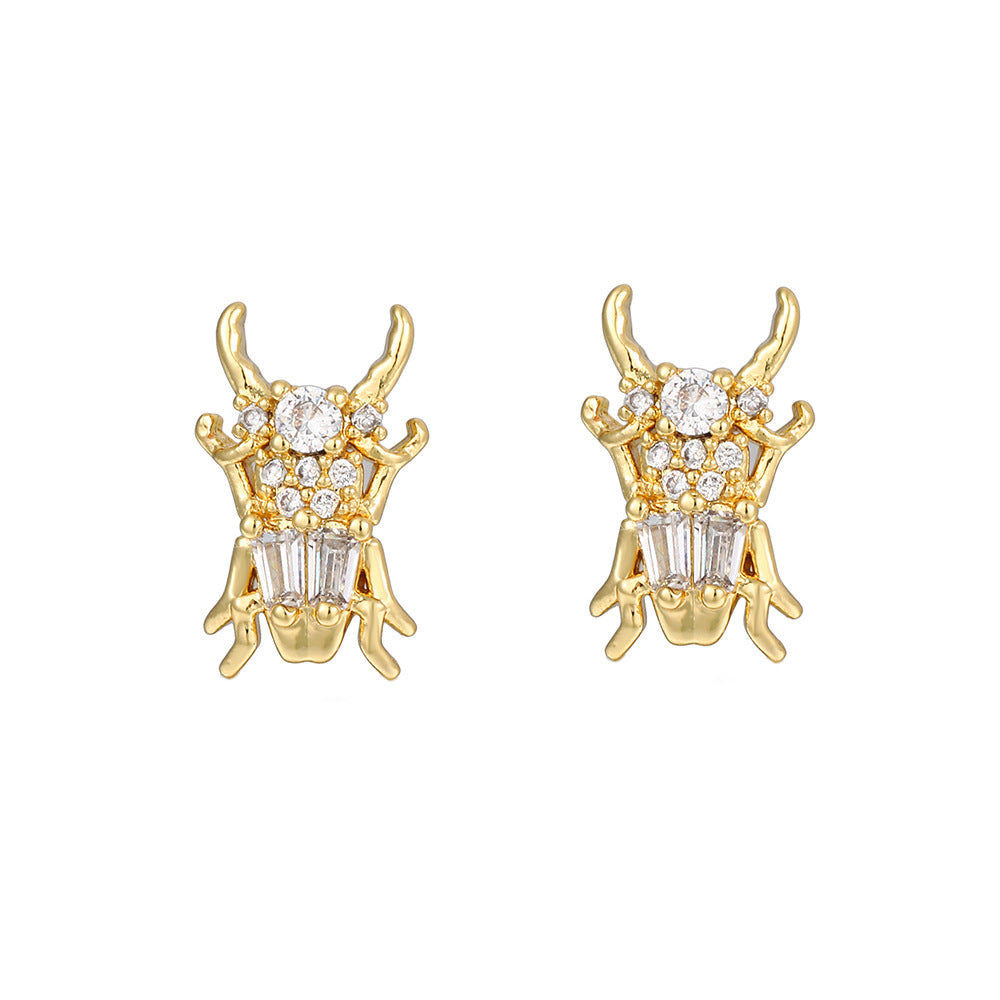 Vintage Sweet Butterfly Geometric Gold Plated Brass Stud Earrings with Cubic Zirconia