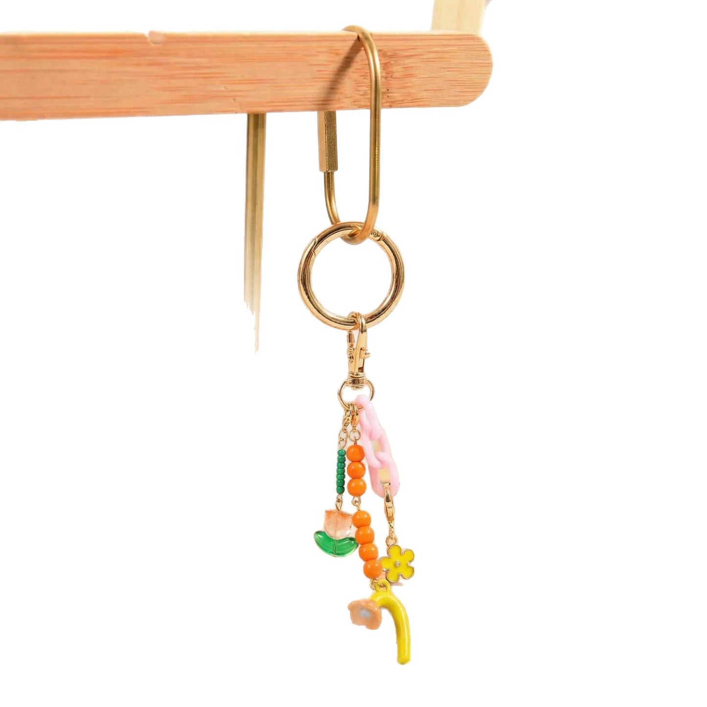 Minimalist Sweet 18K Gold Plated Brass Floral Plant Charm Bar for Bag Keychain DIY