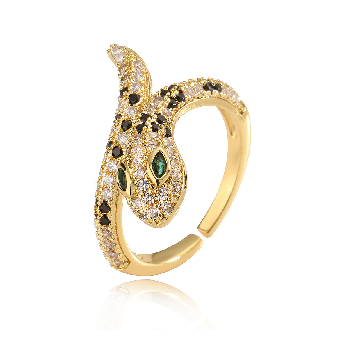 Minimalist Geometric Snake-Shaped Copper Ring with Real Gold Plating and Zircon Inlay for Women