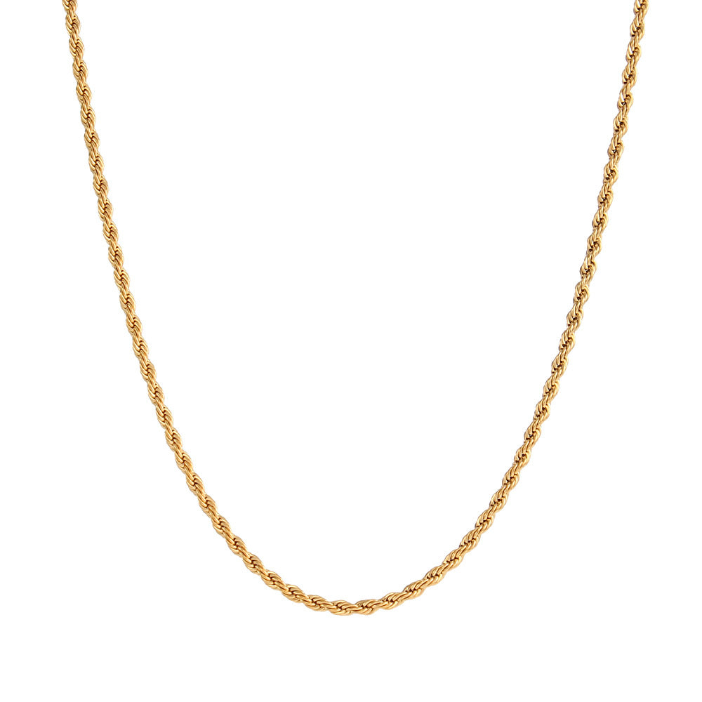 Minimalist Geometric Titanium Steel Twisted Chain Necklace for Women with 18K Gold Plating