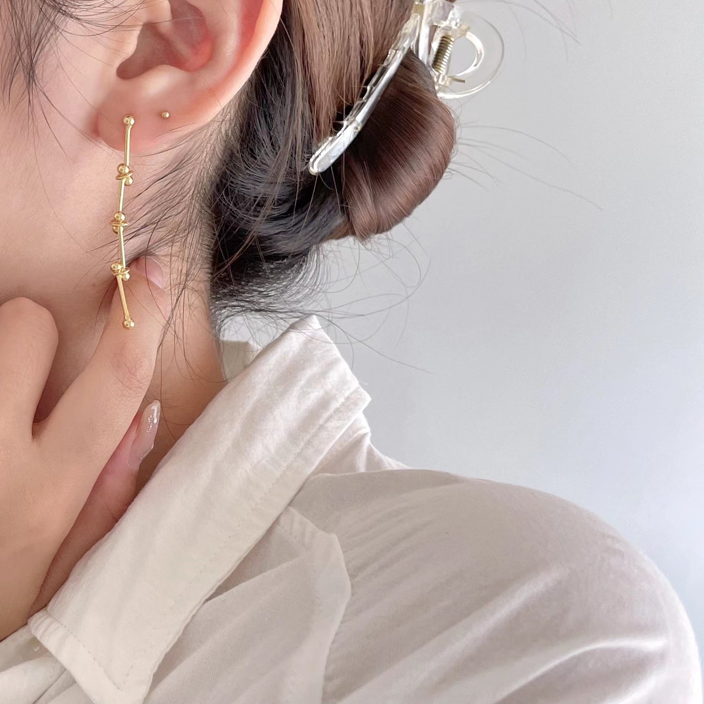 Sweet 925 Sterling Silver Geometric Round Bar Bead Drop Earrings
