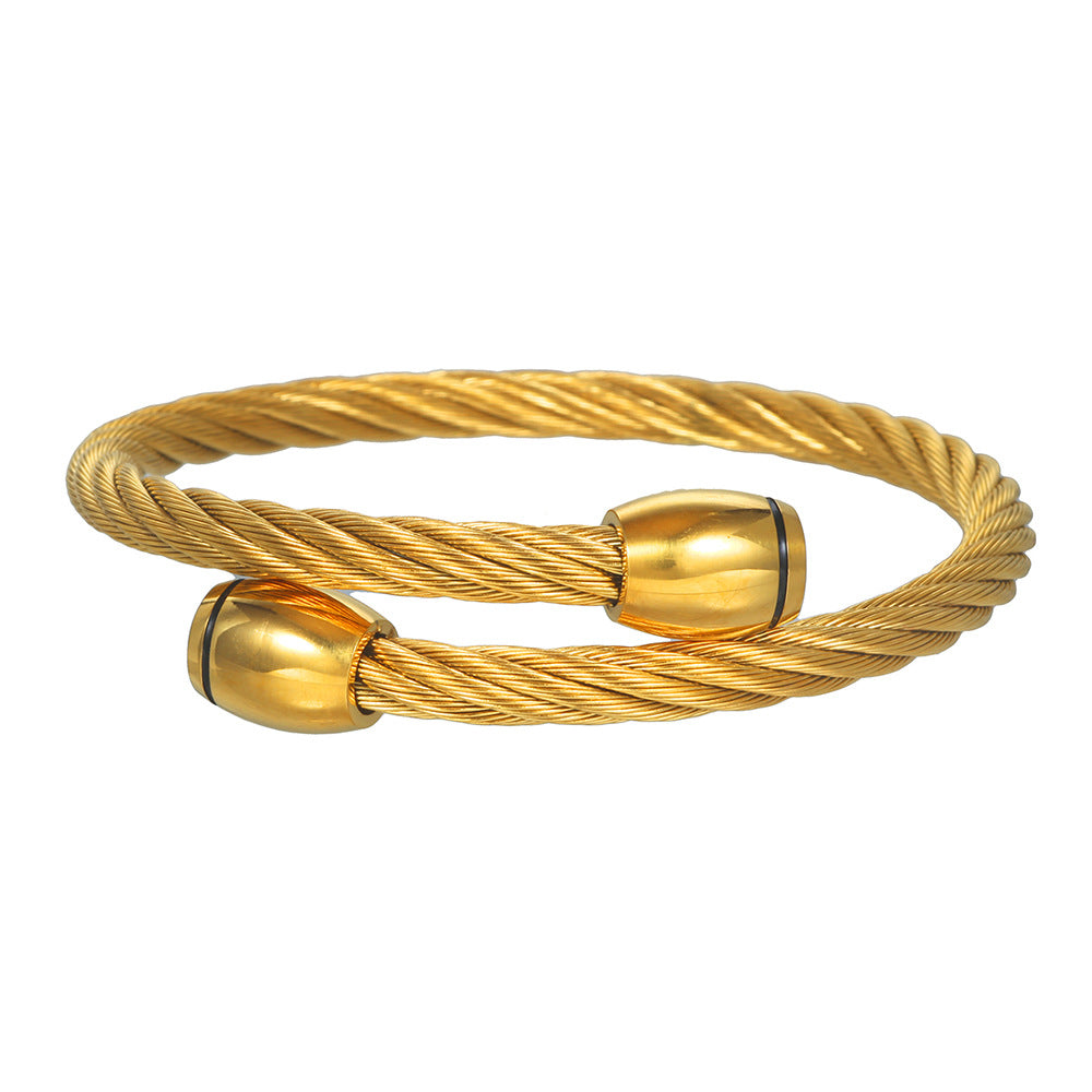 Hip-hop Punk Round Geometric Drip Oil Plated Titanium Steel Adjustable Open Cuff Bracelet for Men