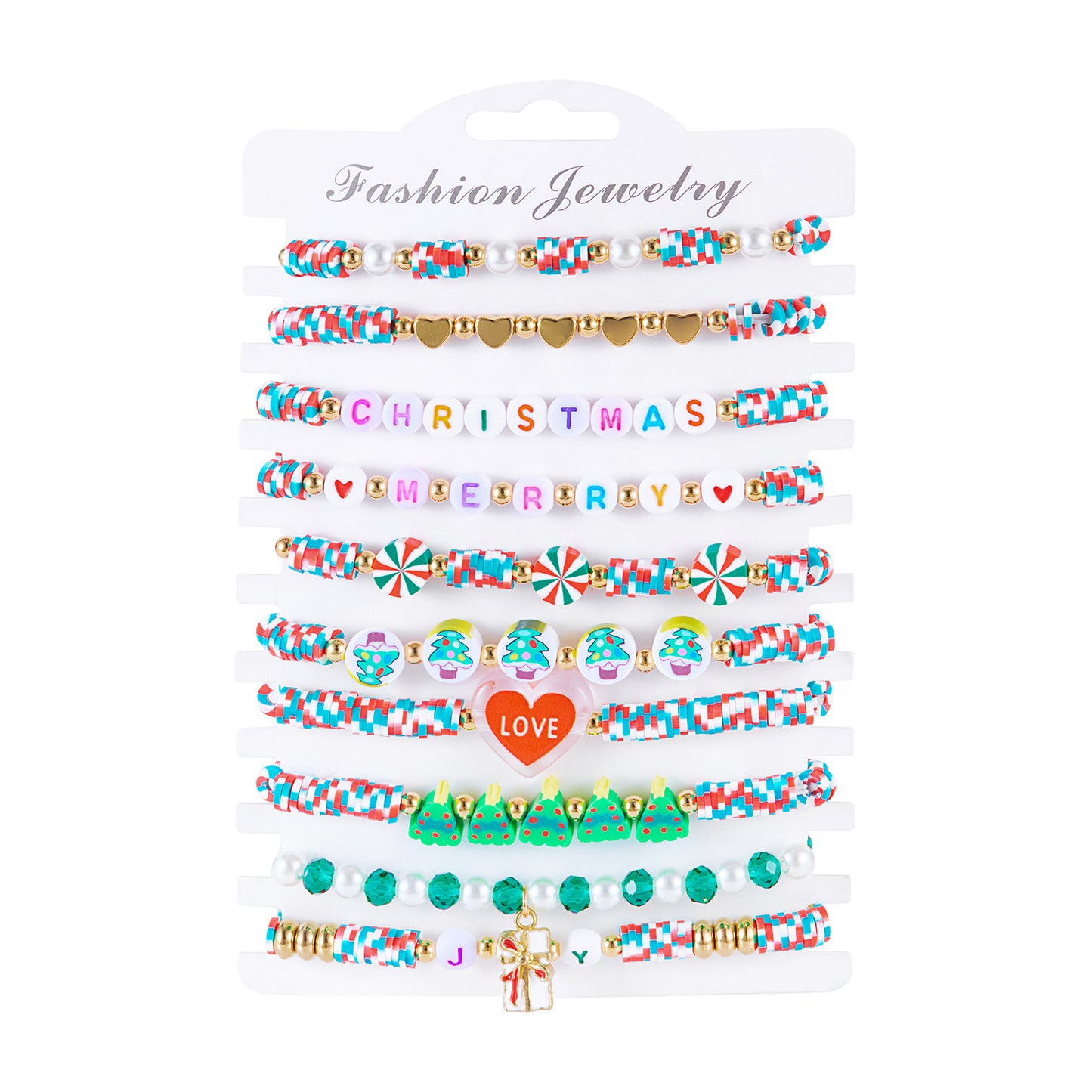 Pulsera de Dijes de Árbol de Navidad y Corazón de Aleación de Zinc Hecha a Mano con Cuentas de Copo de Nieve, Reno y Papá Noel para Mujer
