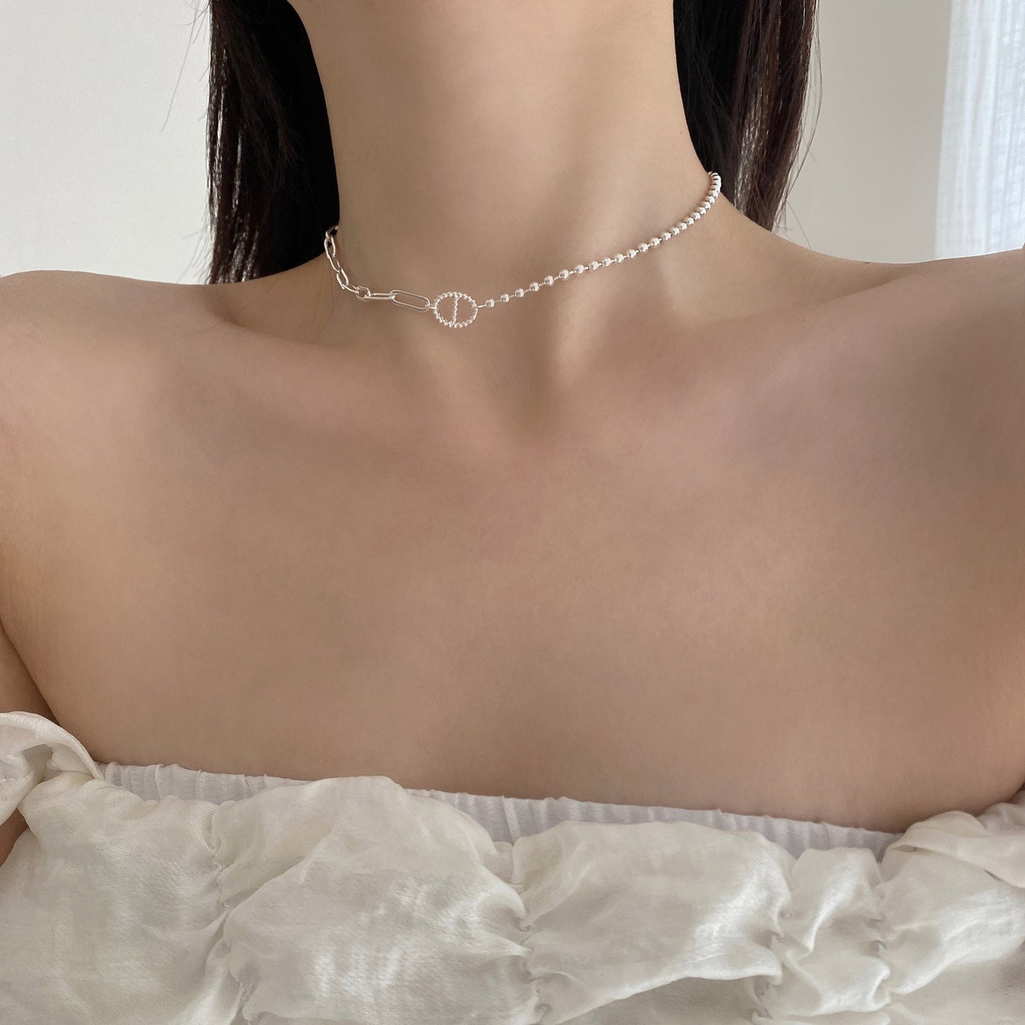Minimalist Geometric Star Pendant Necklace in 925 Sterling Silver with Gold Plating on Beaded Chain
