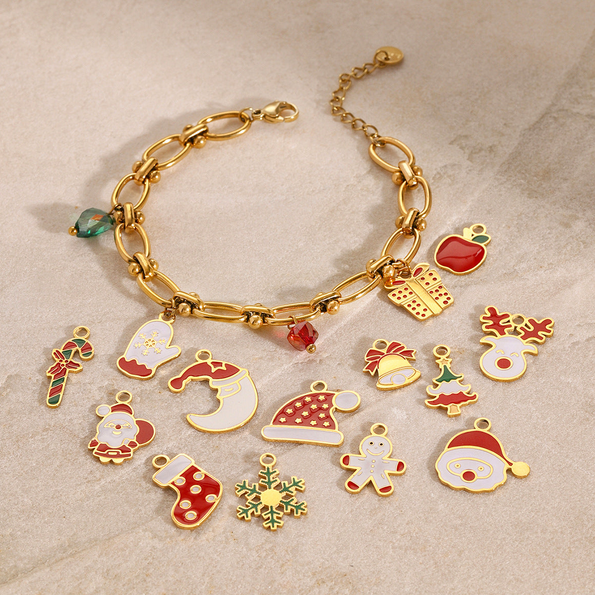 Fashionable Christmas Snowflake and Santa Bell Stainless Steel Bracelet for Women with Plated Finish