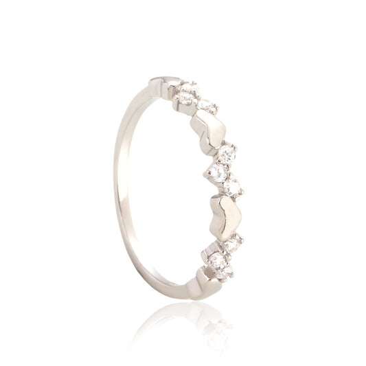 Anello in argento sterling S925 a forma di cuore, dolce e grintoso, con intarsi di strass, fascia fine minimalista da donna