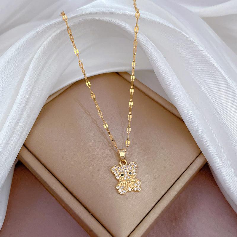 Geometric Minimalist Titanium Steel Necklace with Copper Pendant Plated in Real Gold Irregular Chain
