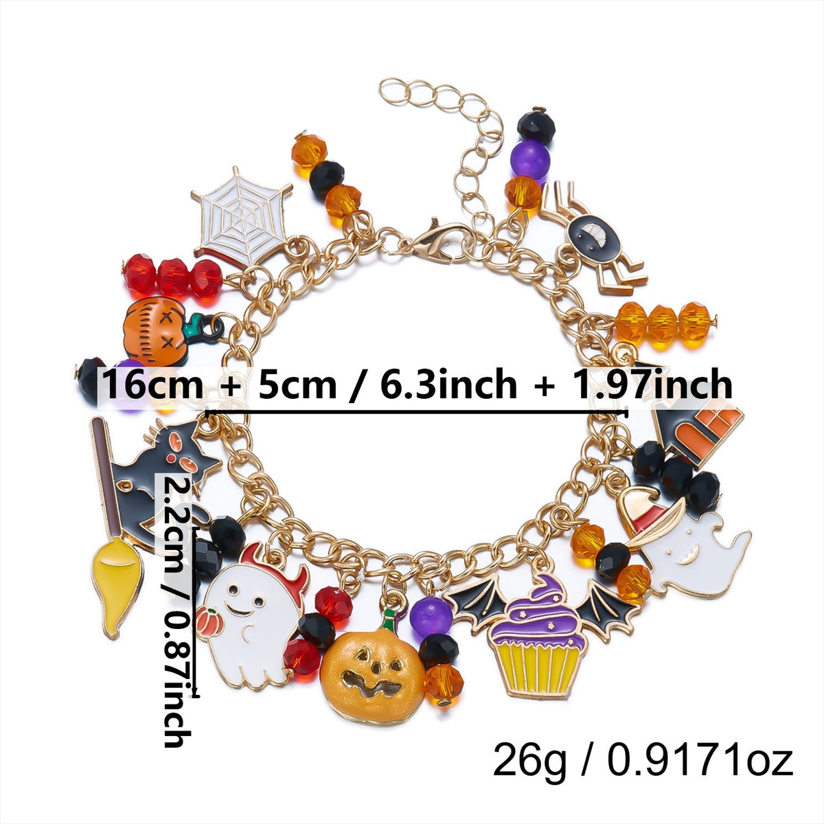 Gothic Drip Oil Plated Alloy Charm Bracelet with Cartoon Halloween Pendants for Unisex Party Jewelry