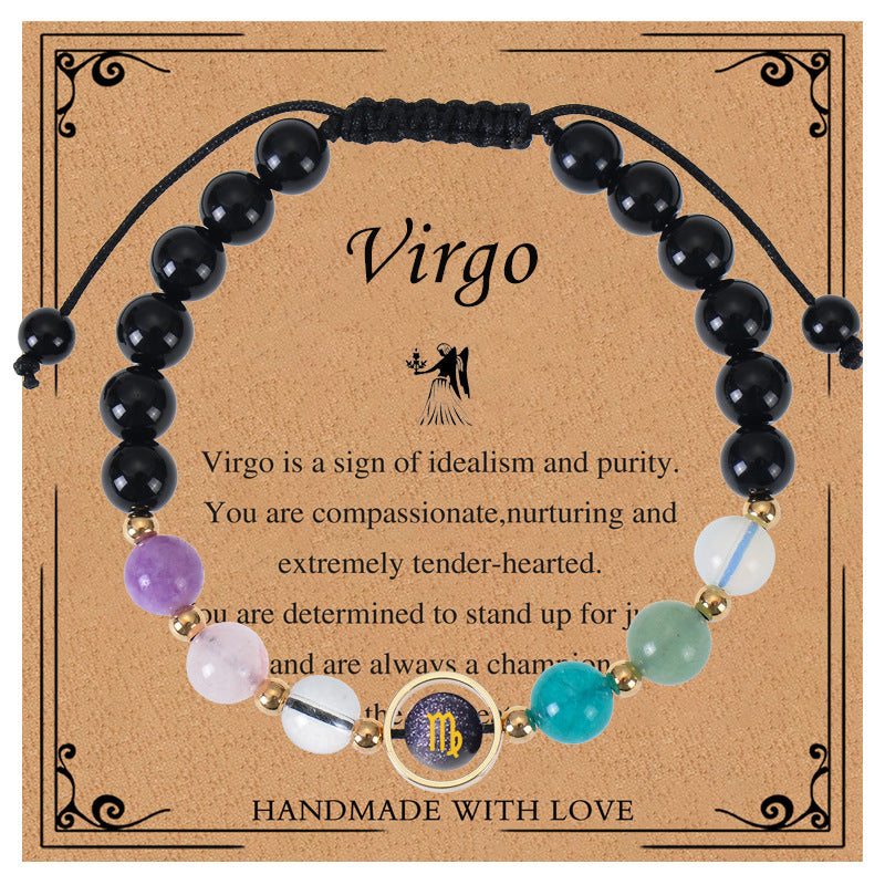 Elegant Geometric Natural Crystal Zodiac Beaded Bracelet Unisex Handmade Jewelry with Card