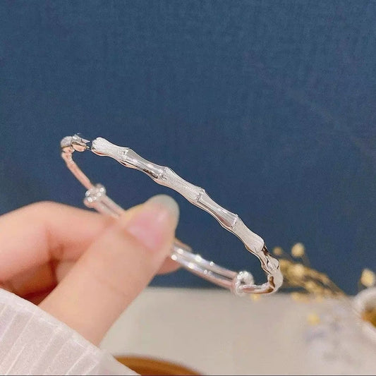 Bracciale a Polsino da Donna in Lega di Bambù Lucida e Retro Opaca con Design a Catena Regolabile