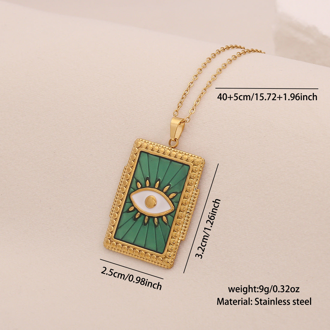 Collana con Ciondolo Occhio Geometrico da Donna con Finitura Smaltata in Acciaio Inossidabile e Acciaio al Titanio su Catena a O