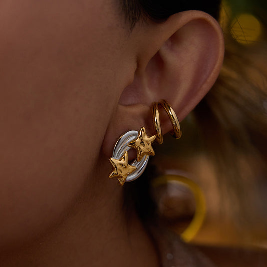 Pendientes minimalistas de acero inoxidable con forma de estrella y acabado chapado para mujer