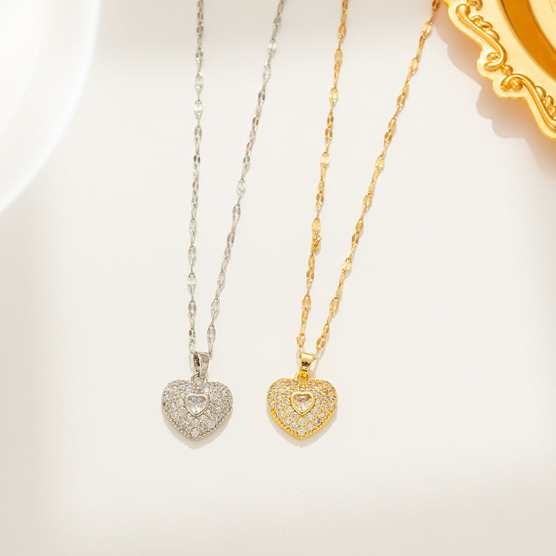 Minimalist Heart-Shaped Titanium Steel Plated Necklace for Women with Wavy Chain