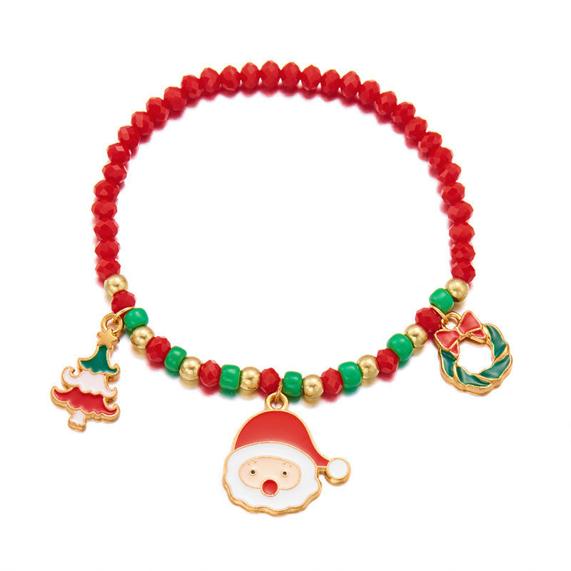 Bracciale natalizio alla moda da donna con ciondoli a forma di Babbo Natale e pupazzo di neve, design con perline, finitura galvanizzata, accessorio a tema festivo